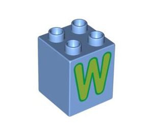 Duplo Medium Blue Brick 2 x 2 x 2 with Green 'W' (31110 / 93710)