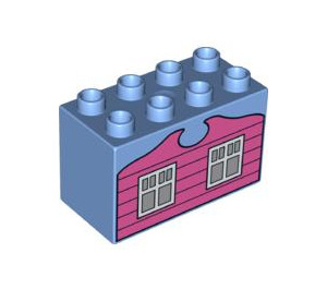 Duplo Medium Blue Brick 2 x 4 x 2 with Pink boards white Windows (31111 / 84595)