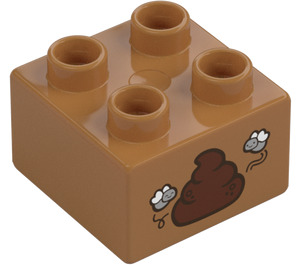 Duplo Medium Dark Flesh Brick 2 x 2 with Poop and Flies (3437 / 105443)