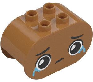 Duplo Mittleres dunkles Fleisch Stein 2 x 4 x 2 mit Abgerundete Enden mit Crying Gesicht (6448 / 105436)