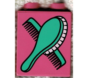 Duplo Medium Dark Pink Brick 1 x 2 x 2 with Green Hairbrush and Comb without Bottom Tube (4066)