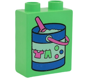 Duplo Medium Green Brick 1 x 2 x 2 with Laundry Pail with Clothes and Pink Scoop without Bottom Tube (4066 / 42657)