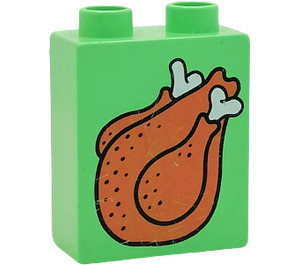 Duplo Medium Green Brick 1 x 2 x 2 with Roast Turkey without Bottom Tube (4066)