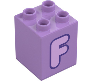 Duplo Medium lavendel Kloss 2 x 2 x 2 med Letter "F" Dekorasjon (31110 / 65914)