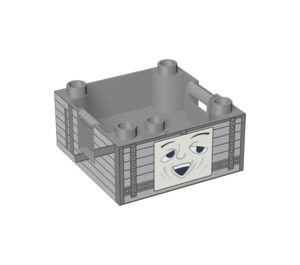 Duplo Gris piedra medio Caja con Asa 4 x 4 x 1.5 con Troublesome Truck Cara (47423 / 52846)