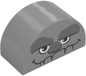 Duplo Gris piedra medio Ladrillo 2 x 4 x 2 con Parte superior curva con Grumpy Cara (31213 / 107836)