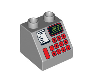 Duplo Mittleres Steingrau Schrägstein 2 x 2 x 1.5 (45°) mit cash register Muster (6474 / 90458)