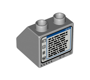Duplo Keskitumma kivenharmaa Luiska 2 x 2 x 1.5 (45°) jossa Computer Screen jossa Handling Instructions Display (6474 / 61318)
