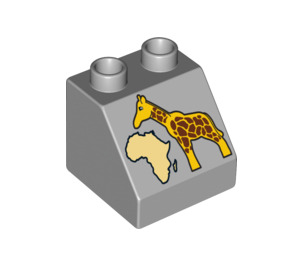 Duplo Medium Stengrå Backe 2 x 2 x 1.5 (45°) med Giraffe och Africa (6474 / 54592)