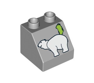 Duplo Mittleres Steingrau Schrägstein 2 x 2 x 1.5 (45°) mit Polar Bär und Greenland (6474 / 54589)