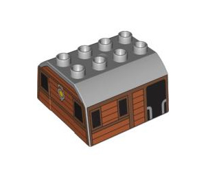 Duplo Medium Stone Gray Train Top 4 x 4 x 2 with Carriage with Wood Panelling (51548 / 52849)