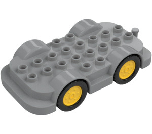 Duplo Medium Stone Gray Wheelbase 4 x 8 with Yellow Wheels (15319 / 24911)