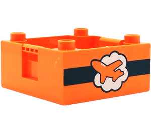 Duplo Orange Box with Handle 4 x 4 x 1.5 with Airplane (47423 / 63007)