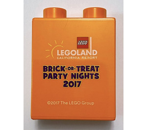 Duplo Orange Brick 1 x 2 x 2 with Brick-or-Treat Party Nights 2017 and Pumpkin Decoration with Bottom Tube (15847)