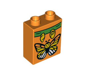 Duplo Orange Brick 1 x 2 x 2 with Butterfly with Bottom Tube (15847 / 24967)