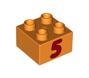 Duplo Orange Brick 2 x 2 with Red '5' (3437 / 17306)