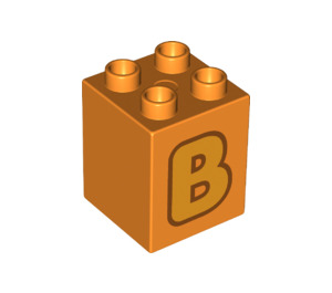 Duplo Oranje Steen 2 x 2 x 2 met Letter "B" Decoratie (31110 / 65969)