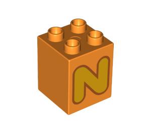 Duplo Oranje Steen 2 x 2 x 2 met Letter "N" Decoratie (31110 / 65932)