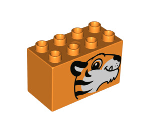 Duplo Orange Brick 2 x 4 x 2 with Tiger Head (31111 / 43524)
