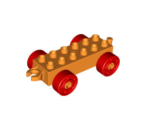 Duplo Orange Car Chassis 2 x 6 with Red Wheels (Modern Open Hitch) (14639 / 74656)