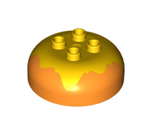 Duplo Oranje Rond Steen 4 x 4 met Dome Top met Geel Top (18488 / 98220)