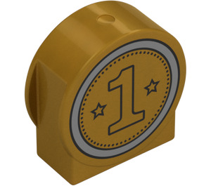 Duplo Pearl Gold Brick 1 x 3 x 2 with Round Top with No. 1 medal with Cutout Sides (14222 / 15803)