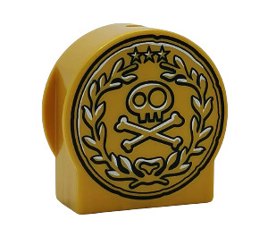 Duplo Pearl Gold Brick 1 x 3 x 2 with Round Top with Skull and Crossbones with Cutout Sides (13796 / 14222)