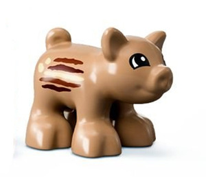 Duplo Piglet met Bruin en Zandbruin Strepen aan Kant (1374 / 73318)