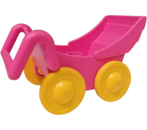 Duplo Pink Pram with Larger Yellow Wheels (74202 / 88206)