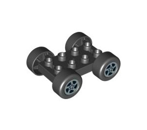 Duplo Plate 2 x 4 with Axle Holders Assembly and Silver Spinner Wheel Hub Decoration (88760 / 88784)