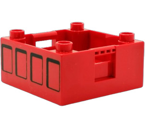 Duplo Red Box with Handle 4 x 4 x 1.5 with Four rectangles (47423 / 52421)