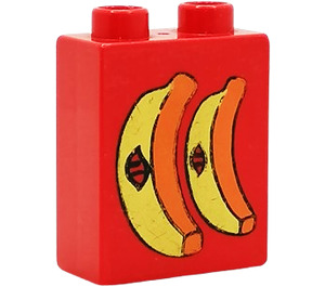 Duplo Rosso Mattoncino 1 x 2 x 2 con Bananas con Adesivi senza tubo inferiore (4066)