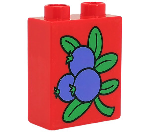 Duplo Rot Stein 1 x 2 x 2 mit Blueberries ohne Unterrohr (4066)