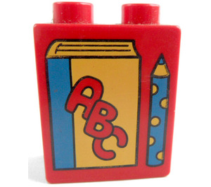 Duplo Red Brick 1 x 2 x 2 with Book and Pencil without Bottom Tube (4066)