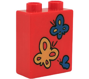 Duplo Red Brick 1 x 2 x 2 with Butterflies without Bottom Tube (4066)