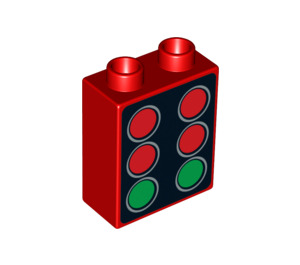 Duplo Rot Stein 1 x 2 x 2 mit Starting Lights Rot und Grün ohne Unterrohr (4066 / 95386)