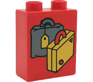 Duplo Red Brick 1 x 2 x 2 with Suitcases without Bottom Tube (4066)