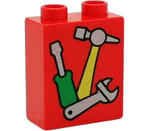 Duplo Red Brick 1 x 2 x 2 with Tools without Bottom Tube (4066)