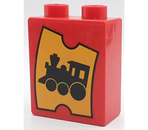 Duplo Red Brick 1 x 2 x 2 with Train Ticket without Bottom Tube (4066)