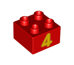 Duplo Red Brick 2 x 2 with "4" (3437 / 17297)