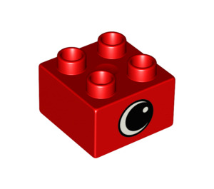 Duplo Red Brick 2 x 2 with Eye on two sides and white spot (82061 / 82062)
