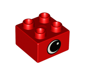 Duplo Rood Steen 2 x 2 met Oog aan Twee Zijkanten en Wit spot (82061 / 82062)