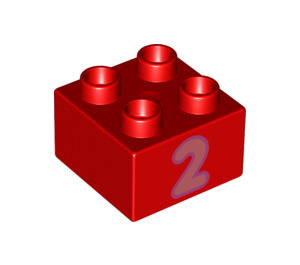 Duplo Rood Steen 2 x 2 met Number "2" (3437 / 68393)