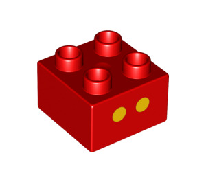 Duplo Punainen Palikka 2 x 2 jossa Kaksi Keltainen Spots (3437 / 13136)