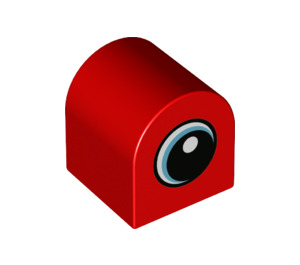 Duplo Red Brick 2 x 2 x 2 with Curved Top with White Spot and Medium Azure Circled Eye Looking Right (3664 / 43800)