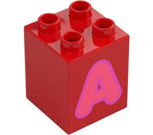 Duplo Rød Kloss 2 x 2 x 2 med Letter "A" Dekorasjon (31110 / 65968)