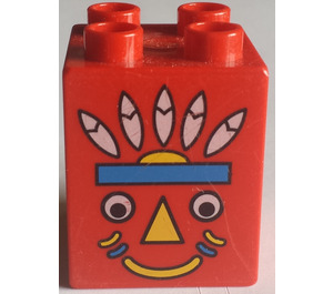 Duplo Rot Stein 2 x 2 x 2 mit totem pole Gesicht (31110)