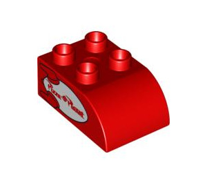 Duplo Red Brick 2 x 3 with Curved Top with Pizza planet  (2302 / 89937)