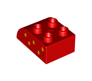 Duplo Rød Kloss 2 x 3 med Buet topp med Gul seeds Venstre (2302 / 73346)