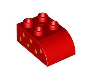 Duplo Red Brick 2 x 3 with Curved Top with Yellow seeds right (2302 / 73347)